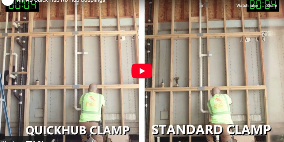 Comparison of No Hub Clamp vs Standard hub couplings in wall framing.